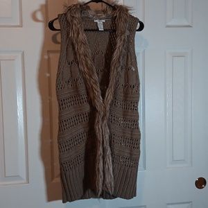 Bar III Faux Fur Collar Crochet Vest - L